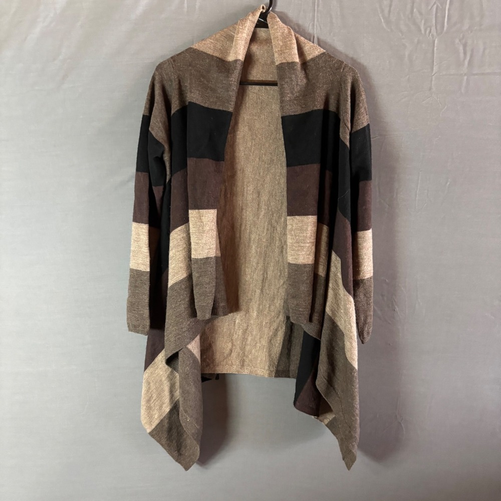 Marisa Christina 100% Merino Wool‎ Striped Open Front Waterfall Cardigan Small